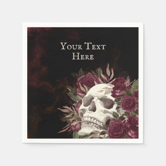 Serviette En Papier Crânes Roses Bordeaux Noir Grunge Personnalisé (Devant)