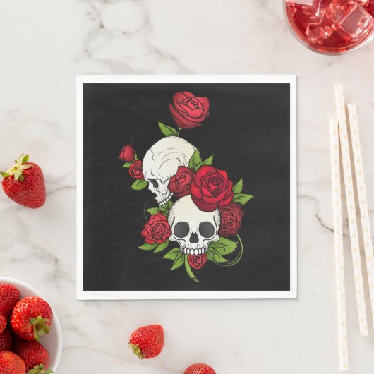 Serviette En Papier Crânes Roses Día de Muertos (En situation)