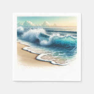 Serviette En Papier Crashing Ocean Waves Rustic Coastal Beach Wedding