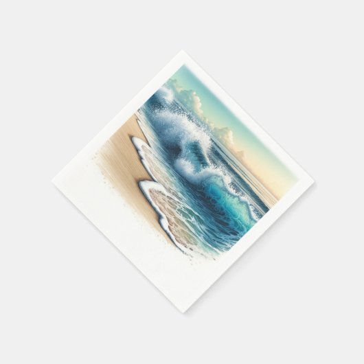 Serviette En Papier Crashing Ocean Waves Rustic Coastal Beach Wedding (Coin)