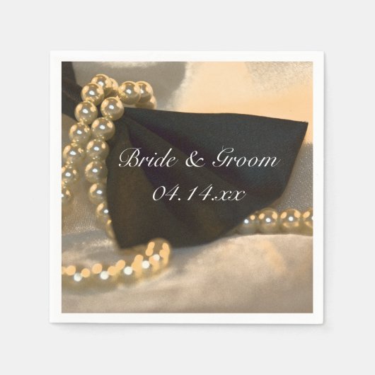 Serviette En Papier Cravate Black Bow et Mariage White Pearl (Devant)