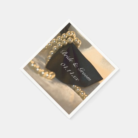 Serviette En Papier Cravate Black Bow et Mariage White Pearl (Coin)