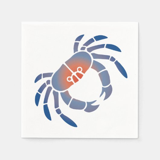 Serviette En Papier Crayon Maryland Crabe bleu en bleu et corail (Devant)