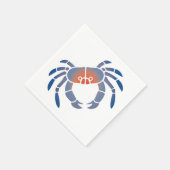 Serviette En Papier Crayon Maryland Crabe bleu en bleu et corail (Coin)