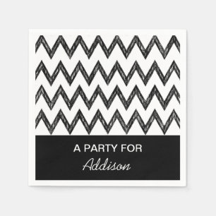 Serviette En Papier Crayon Tendance Noir et Blanc Chevron Avec Nom
