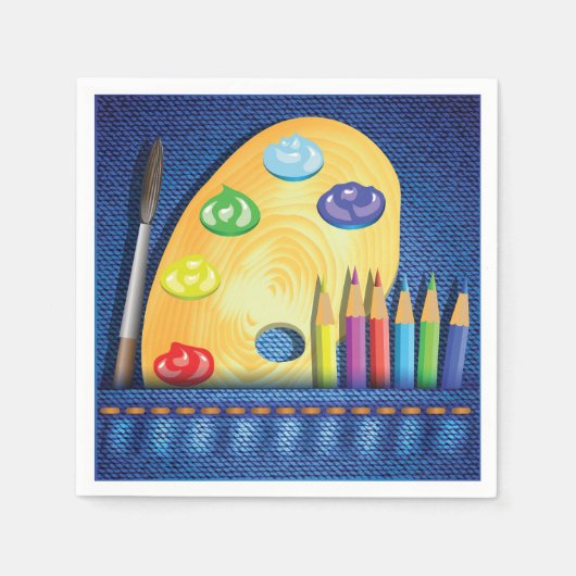 Serviette En Papier Crayons Et Peinture Artiste Papier Serviettes (Devant)