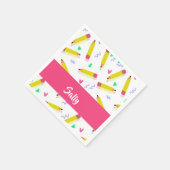 Serviette En Papier Crayons et rayures jaunes sur blanc (Coin)