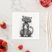 Serviette En Papier Crazy Chat Sur Blanc (En situation)