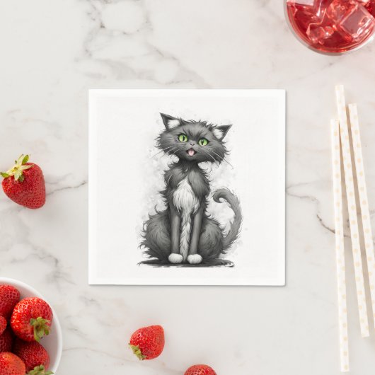 Serviette En Papier Crazy Chat Sur Blanc (En situation)