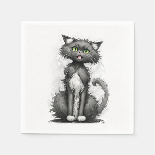 Serviette En Papier Crazy Chat Sur Blanc (Devant)