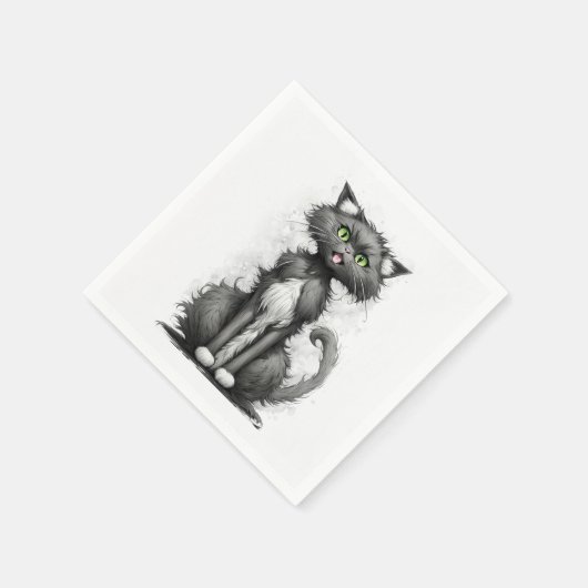 Serviette En Papier Crazy Chat Sur Blanc (Coin)