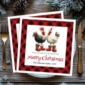 Serviette En Papier Crazy Christmas chickens napkin editable name set