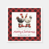 Serviette En Papier Crazy Christmas chickens napkin editable name set (Devant)
