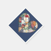 Serviette En Papier Crazy Quilt Heart Sur Bleu (Coin)