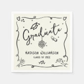 Serviette En Papier Cream Black Hand Drawn Doodles Graduation Retro (Devant)