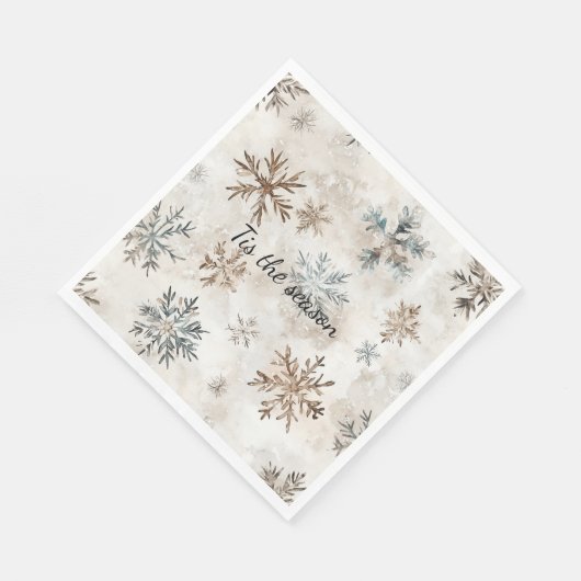 Serviette En Papier Cream Blue Brown Snowflakes Christmas (Coin)