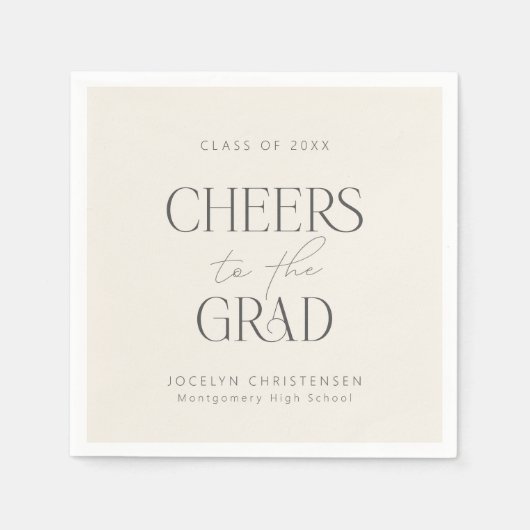 Serviette En Papier Cream Charcoal Personalized Cheers Grad Party (Devant)