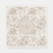 Serviette En Papier Cream Chinoiserie Monogram Mariage Cocktail (Devant)