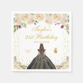 Serviette En Papier Cream Floral Brunette Coiffeuse Fille Anniversaire (Devant)