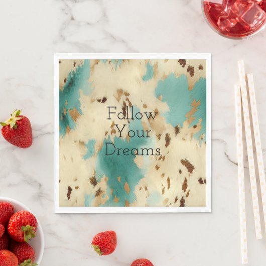Serviette En Papier Cream Gold Turquoise Cowhide Animal (En situation)