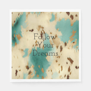Serviette En Papier Cream Gold Turquoise Cowhide Animal