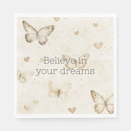 Serviette En Papier Cream Hearts Butterflies Birthday (Devant)