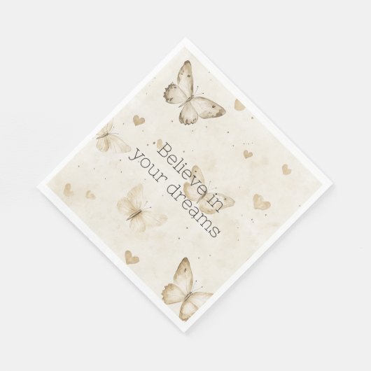 Serviette En Papier Cream Hearts Butterflies Birthday (Coin)