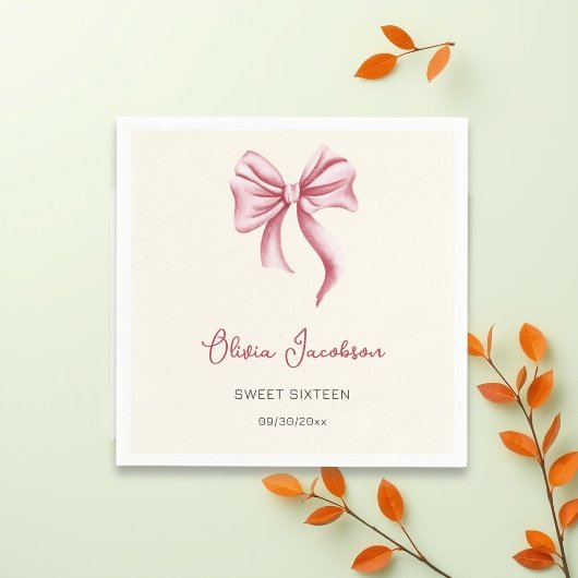 Serviette En Papier Cream Pink Bow Girl Sweet 16 Birthday Party