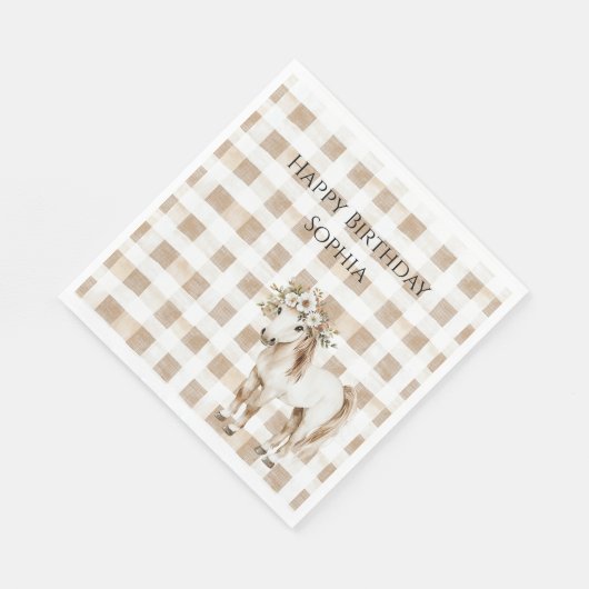 Serviette En Papier Cream White Plaid Stripes Horse Birthday (Coin)