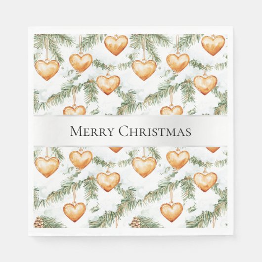 Serviette En Papier Creamy Caramel Hearts Christmas Tree Branches (Devant)