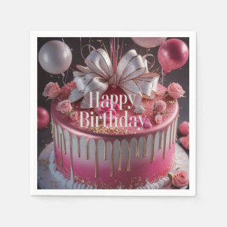 Serviette En Papier Création de gâteau d'anniversaire rose et or éléga
