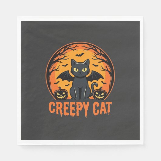 Serviette En Papier Création graphique de chat effrayant Halloween cha (Devant)
