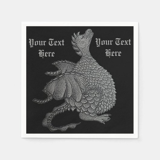 Serviette En Papier créature imaginaire mythique dragon gris mignon (Devant)