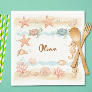 Serviette En Papier Créatures marines bébé à l'aquarelle fantaisiste