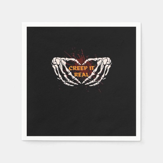 Serviette En Papier Creep It Real, Skeleton Mains Montrant Le Coeur (Devant)