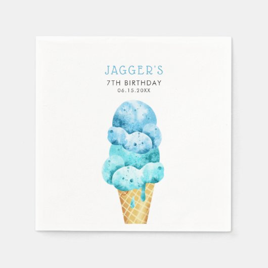 Serviette En Papier Crème Bleue Cone Anniversaire (Devant)