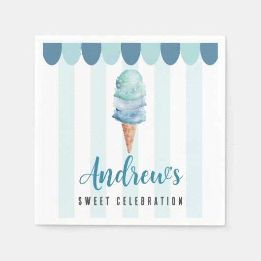 Serviette En Papier Crème Bleue Crème Anniversaire (Devant)