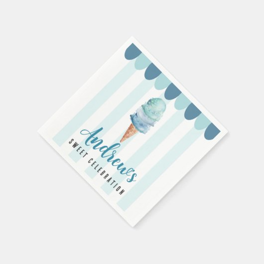 Serviette En Papier Crème Bleue Crème Anniversaire (Coin)