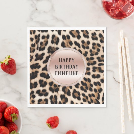 Serviette En Papier Crème Brown Léopard noir rose (En situation)