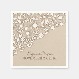 Serviette En Papier crème brun fleurit papier mariage serviette