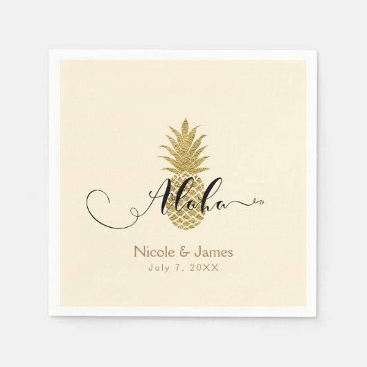 Serviette En Papier Crème d'ananas d'or Mariage tropical élégant (Devant)