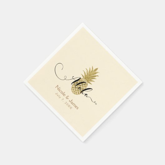 Serviette En Papier Crème d'ananas d'or Mariage tropical élégant (Coin)