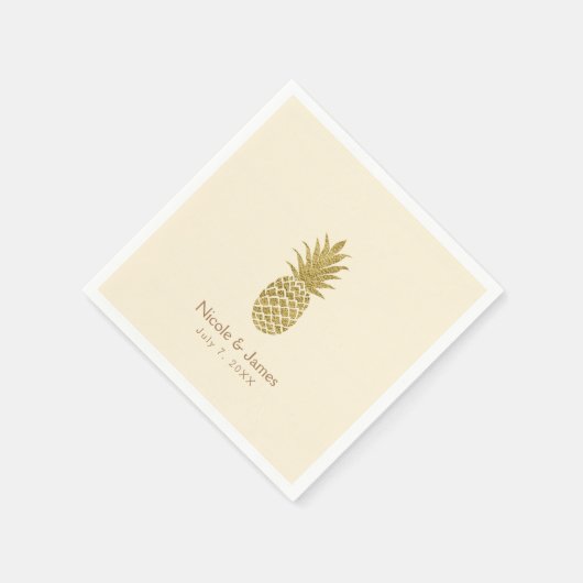 Serviette En Papier Crème d'ananas d'or Mariage tropical élégant (Coin)