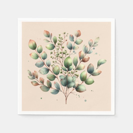 Serviette En Papier Crème d'aquarelle botanique d'Eucalyptus (Devant)