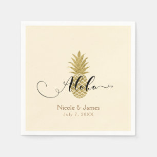 Serviette En Papier Crème de Ananas Doré Élégance Tropicale de Mariage