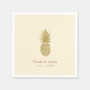 Serviette En Papier Crème de Ananas Doré Élégance Tropicale de Mariage