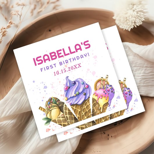 Serviette En Papier Crème de glace 1er fête d'anniversaire