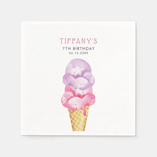 Serviette En Papier Crème de glace rose Cone fête d'anniversaire (Devant)