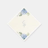 Serviette En Papier Crème d'ivoire chic et Mariage d'hydrangée bleue (Coin)