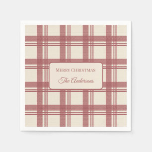 Serviette En Papier Crème d'ivoire Rouge Tartan Écossais Noël Vintage